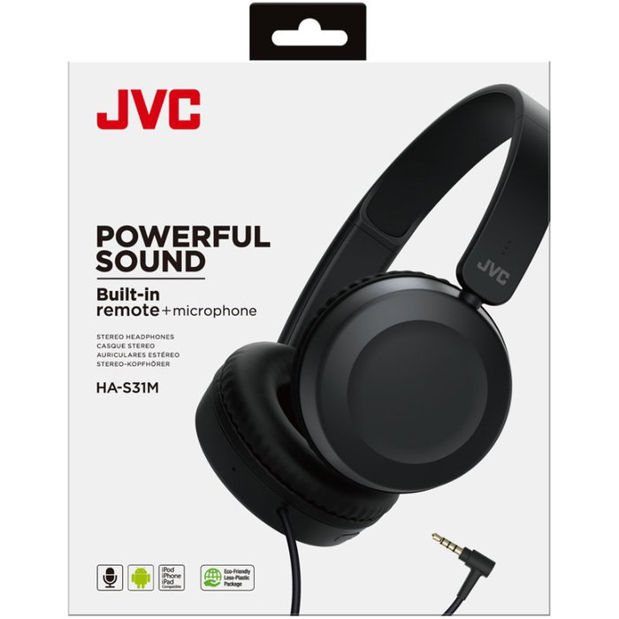 JVC HA-S31M-B Auriculares Plegables con Micrófono Negro JVC HA-S31M-B Auriculares Plegables con Micrófono Negro
